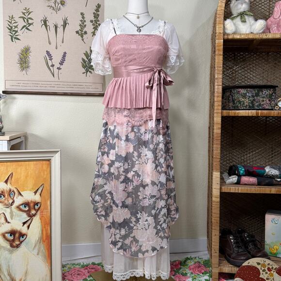 Vintage Y2k Pink Lace Babydoll Strapless Top Rococo Coquette Romantic Dolly XS - Picture 1 of 6